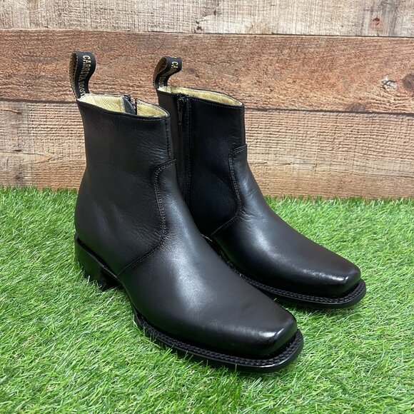 Men's Western Rodeo Genuine Black Leather Half Boots with Zipper Dubai Toe 266 - Picture 6 of 7